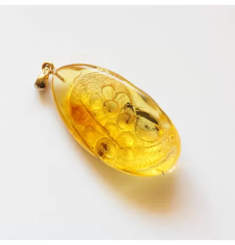 Swarm Insect in Carved Amulet Baltic amber fossil pendant