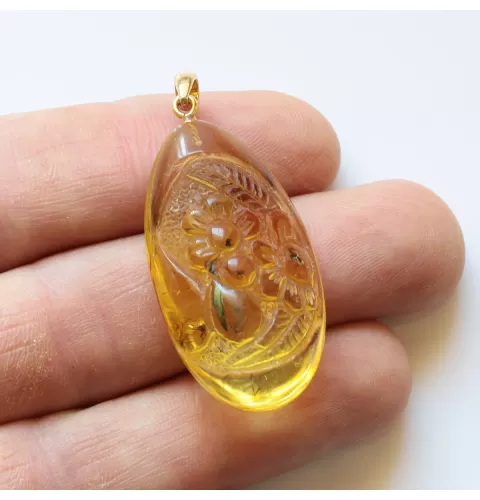Swarm Insect in Carved Amulet Baltic amber fossil pendant