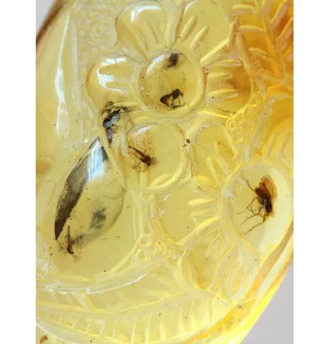 Swarm Insect in Carved Amulet Baltic amber fossil pendant