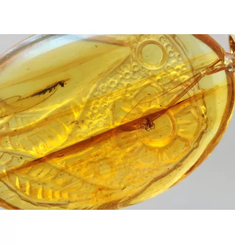 Spider Insect in Carved Amulet Baltic amber fossil pendant