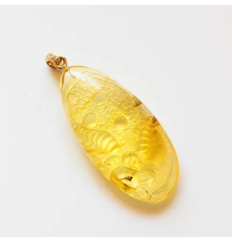 Disptera Insect in Carved Amulet Baltic amber fossil pendant