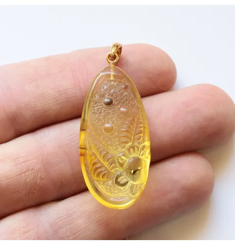 Disptera Insect in Carved Amulet Baltic amber fossil pendant