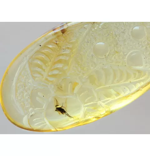 Disptera Insect in Carved Amulet Baltic amber fossil pendant