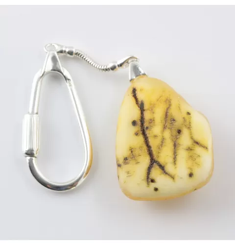 Raw Sea Baltic amber stone - keychain keyring