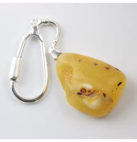 Raw Sea Baltic amber stone - keychain keyring