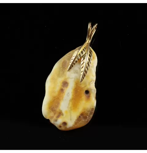 Genuine Baltic Amber Gold Plated Amulet Pendant
