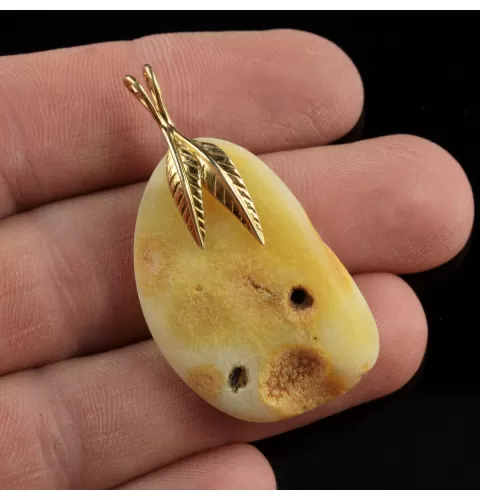 Genuine Baltic Amber Gold Plated Amulet Pendant