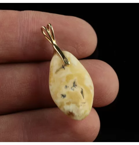 Genuine Baltic Amber Gold Plated Amulet Pendant