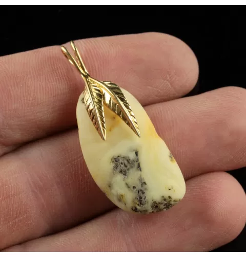 Genuine Baltic Amber Gold Plated Amulet Pendant