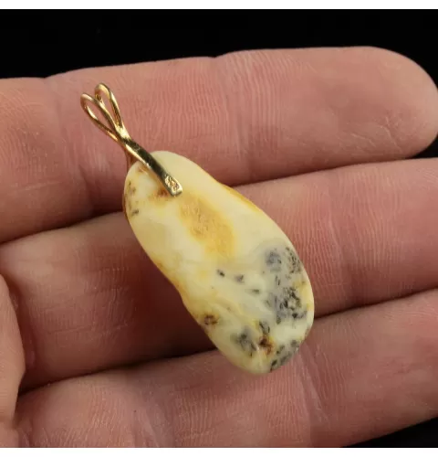 Genuine Baltic Amber Gold Plated Amulet Pendant