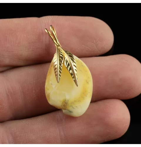 Genuine Baltic Amber Gold Plated Amulet Pendant