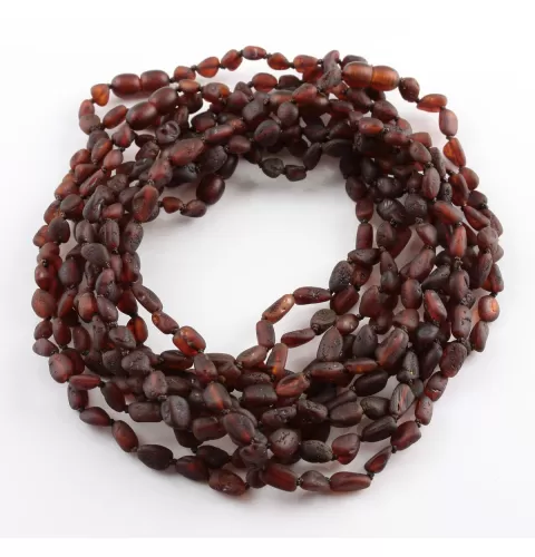 10 Raw Ruby BEANS Baby Baltic amber teething necklaces 32cm
