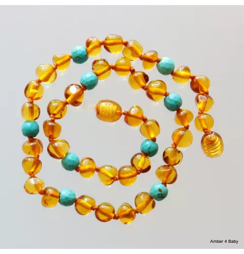 Gemstone Baltic Amber Teething Necklace for Baby