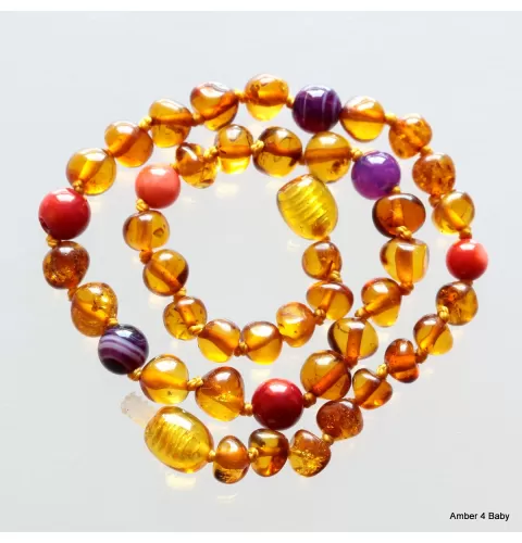 Gemstone Baltic Amber Teething Necklace for Baby