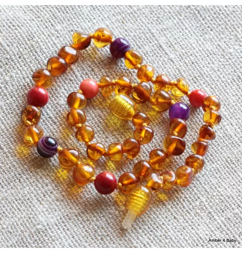 Gemstone Baltic Amber Teething Necklace for Baby