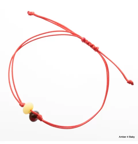 Red String Baltic Amber Bracelet for Adults
