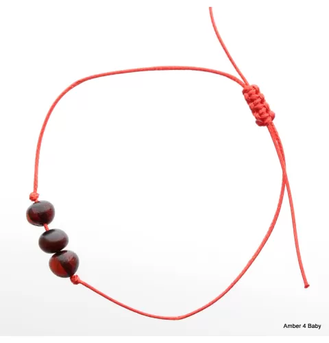 Red String Baltic Amber Bracelet for Adults