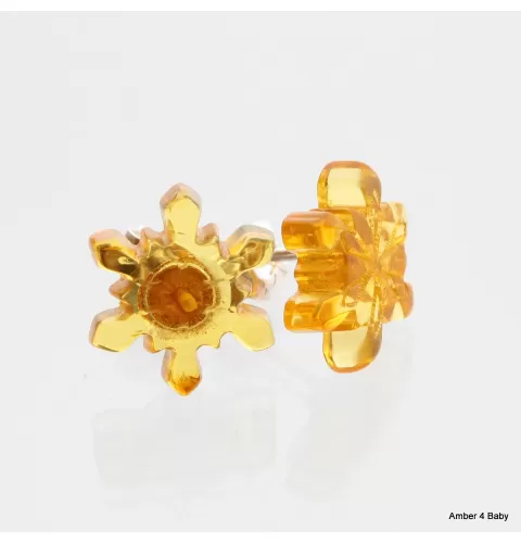 Carved Snowflake Baltic Amber Stud Earrings