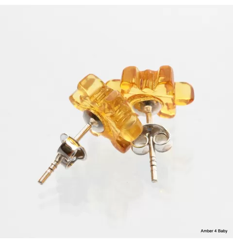 Carved Snowflake Baltic Amber Stud Earrings