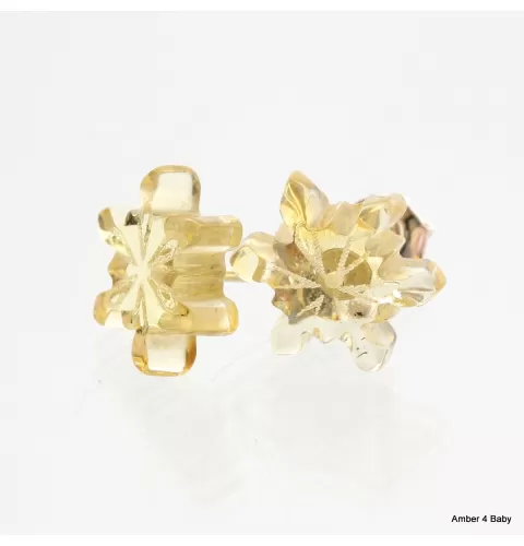 Carved Snowflake Baltic Amber Stud Earrings