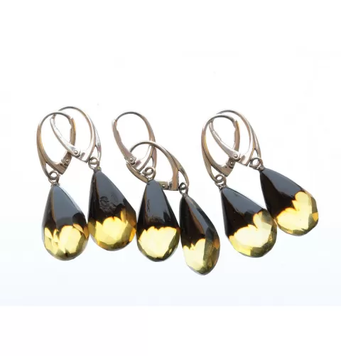 3 Faceted drops Baltic amber Silver Earrings