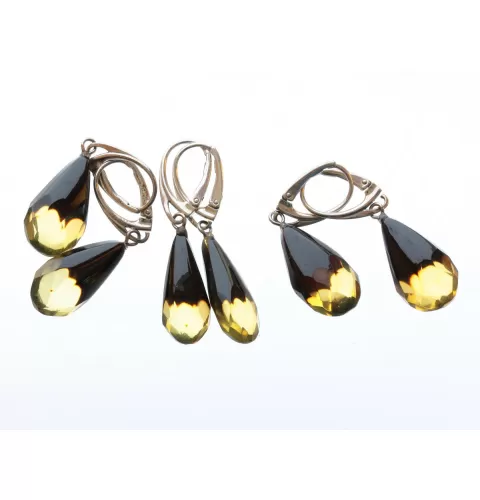 3 Faceted drops Baltic amber Silver Earrings