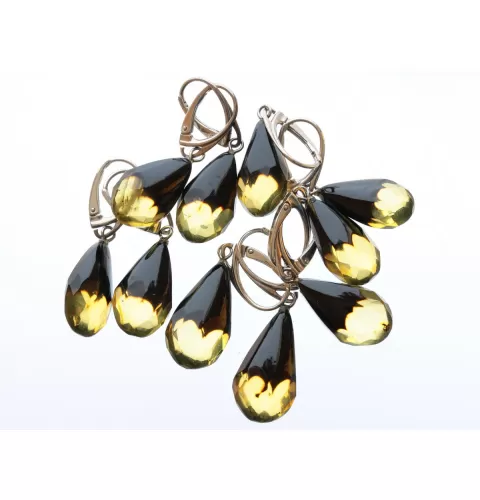 5 Faceted drops Baltic amber Silver Earrings