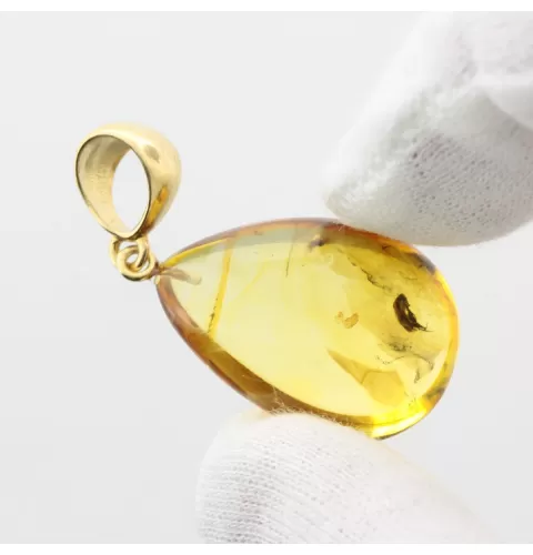 Drop Baltic amber pendulum pendant w insect inclusion