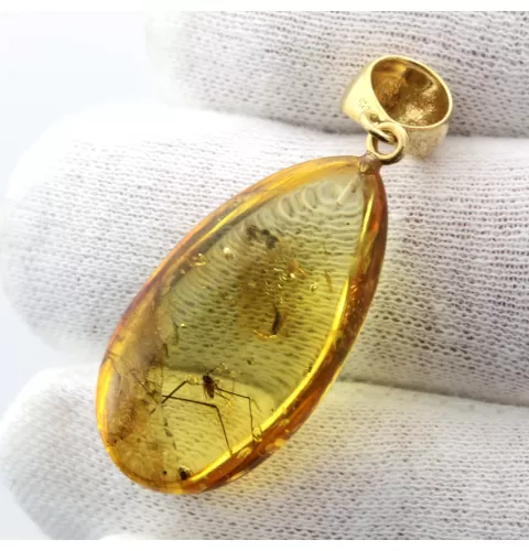 Drop Baltic amber pendulum pendant w insect inclusion