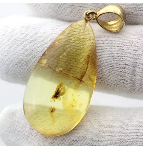 Drop Baltic amber pendulum pendant w insect inclusion
