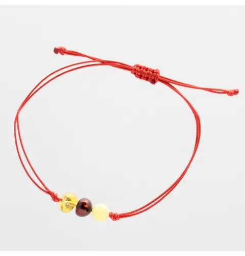 Red String Baltic Amber Bracelet for Adults