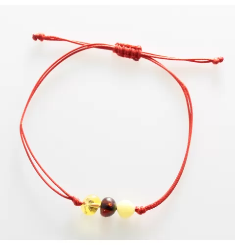 Red String Baltic Amber Bracelet for Adults