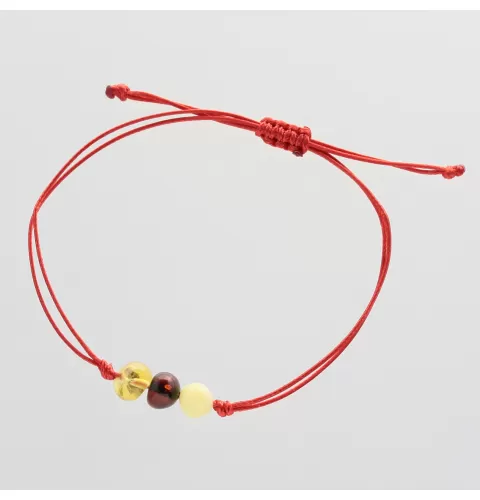 Red String Baltic Amber Bracelet for Adults