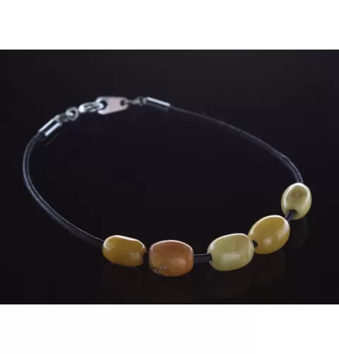 Charm beads Baltic amber leather bracelet 18cm