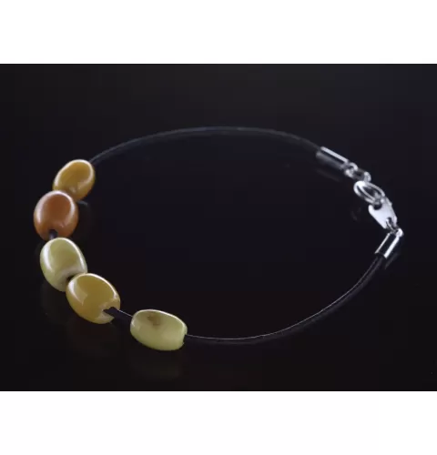 Charm beads Baltic amber leather bracelet 18cm