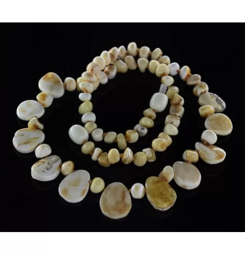 White Leaves BAROQUE beads Baltic amber necklace 45cm
