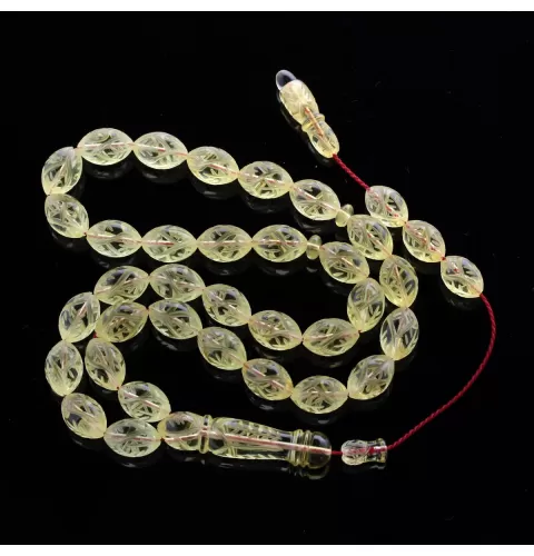 Islamic 33 Prayer Carved OLIVE Baltic amber beads rosary