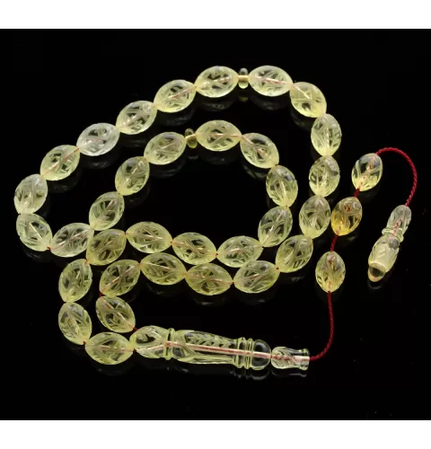 Islamic 33 Prayer Carved OLIVE Baltic amber beads rosary