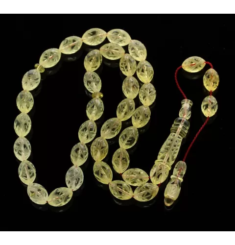 Islamic 33 Prayer Carved OLIVE Baltic amber beads rosary