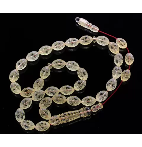 Islamic 33 Prayer Carved OLIVE Baltic amber beads rosary