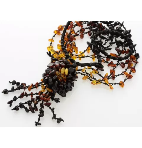 Flower Baltic amber artisan pendant necklace 68cm