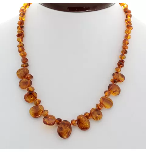 Leave shape pieces Baltic amber necklace 45cm
