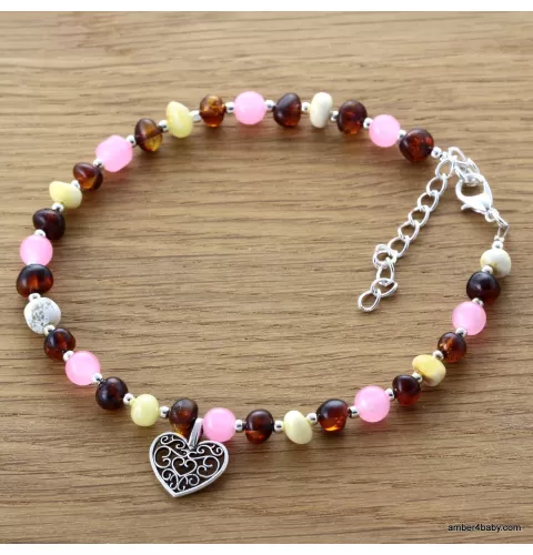 Heart Baltic Amber Anklet Gemstone Bracelet for Adults