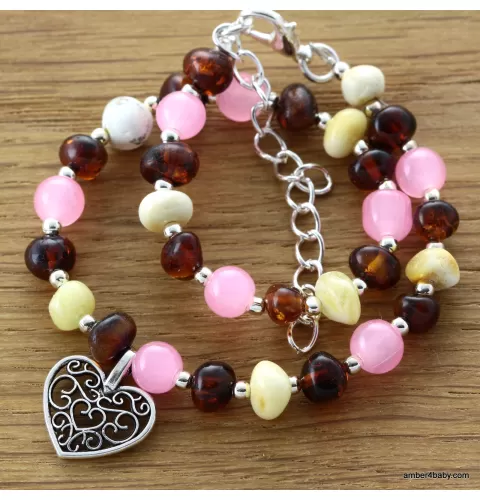 Heart Baltic Amber Anklet Gemstone Bracelet for Adults