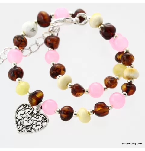 Heart Baltic Amber Anklet Gemstone Bracelet for Adults