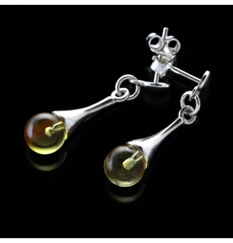 Lemon Ball Baltic Amber Drop Dangle Earrings