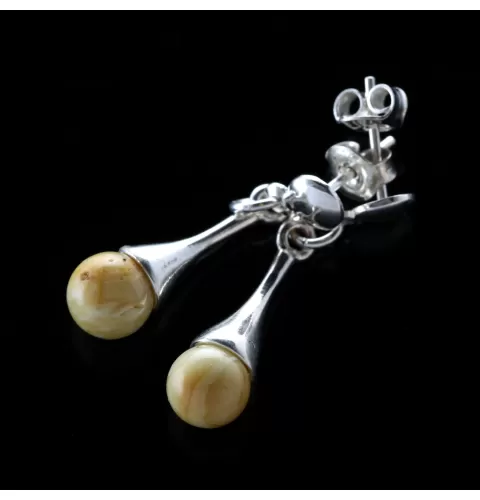 Milk Ball Baltic Amber Drop Dangle Earrings