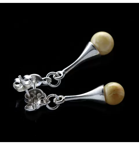 Milk Ball Baltic Amber Drop Dangle Earrings