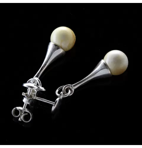 White Ball Baltic Amber Drop Dangle Earrings