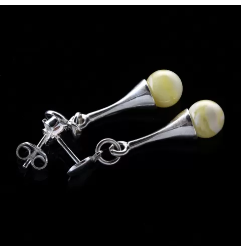 White Ball Baltic Amber Drop Dangle Earrings